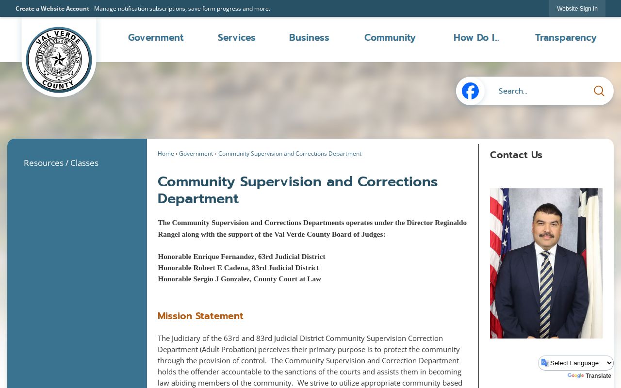 Val Verde County probation and post-release supervision office page